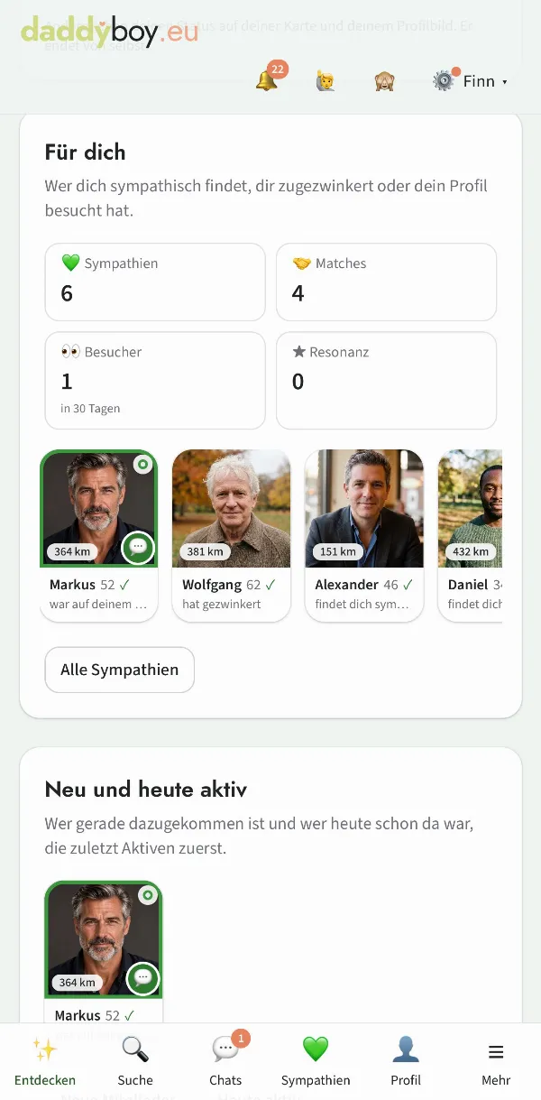 Startseite nach der Anmeldung